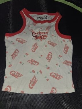 Coca Cola Cherry-Print Tank Top — White with Red Trim